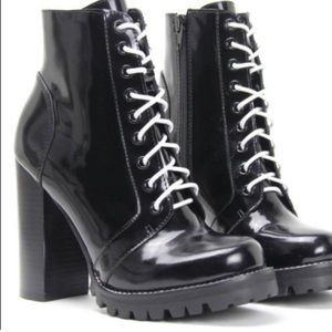Jeffrey Campbell Legion Lace Up High Heel Booties in ‘Black Box’ Size 8.5